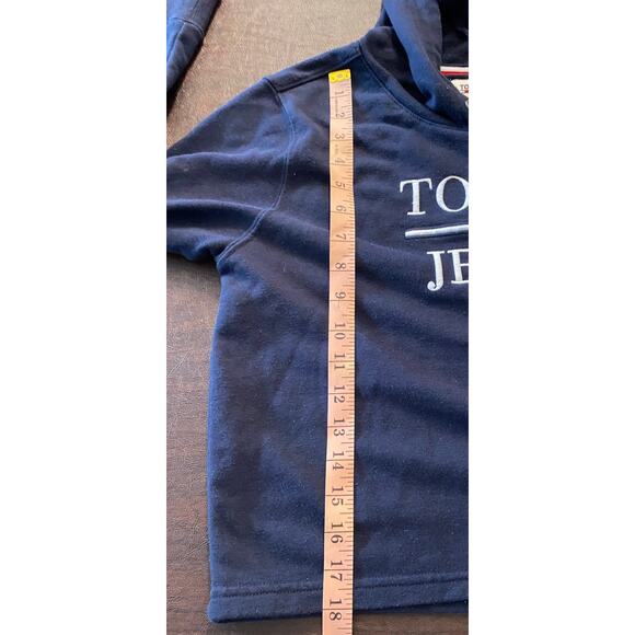 Tommy Jeans Womens Cropped Hoodie Navy Blue Pullover Logo Spellout Small Preppy - Picture 8 of 8